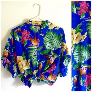 Cobalt Blue Hawaiian Island Print Shirt